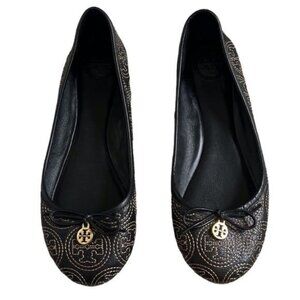 Tory Burch Flats Black Cream Women's Size 6.5 Leather Sole Leather Upper No majo